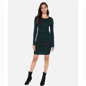 Express Sweater Dress, Ruched Sides, Emerald Dark Green, M